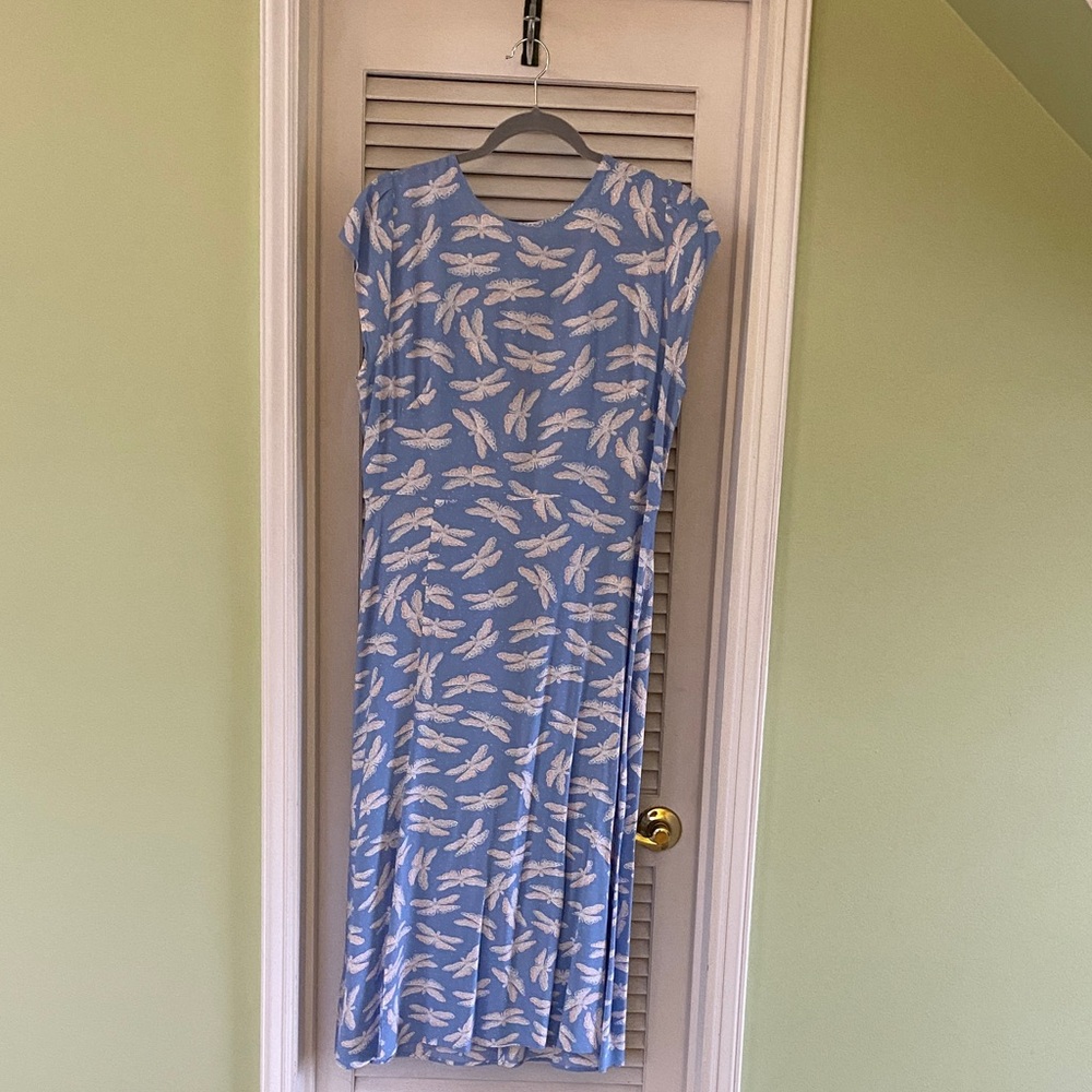 LOFT Sky Blue and White Dragonfly Maxi Dress